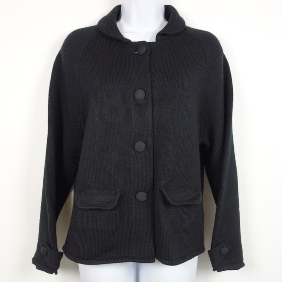 J Crew Black Wool Cardigan Sweater Jacket Womens L - Picture 1 of 8